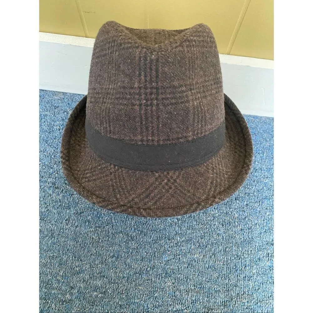 Blue Crown L/XL Men wool polyester blend fedora hat men brown black plaid
